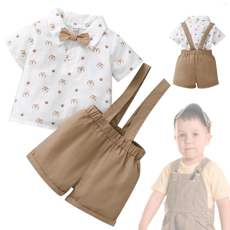 

Clothing Sets Baby Boys Summer Short Outfit Sleeve Tops Elastic Shorts Khaki Casual Dress With Suspenders Jacket Pant Set