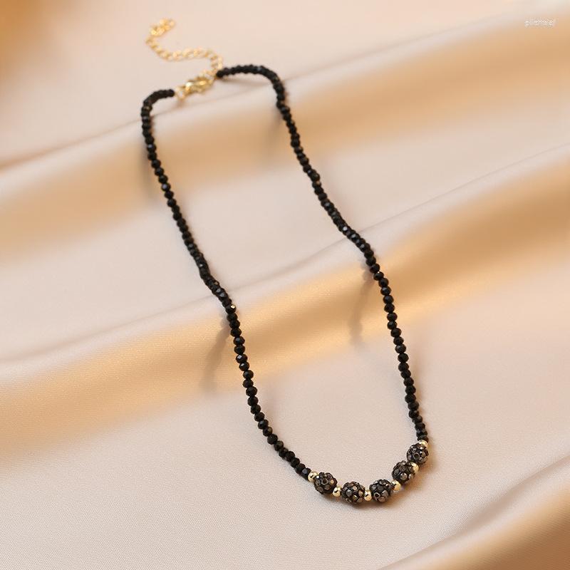 

Choker Korean Black Beads Necklace For Women Fashion Shining Crystal Ball Clavicle Chian Punk Short Neck Necklaces Jewelry