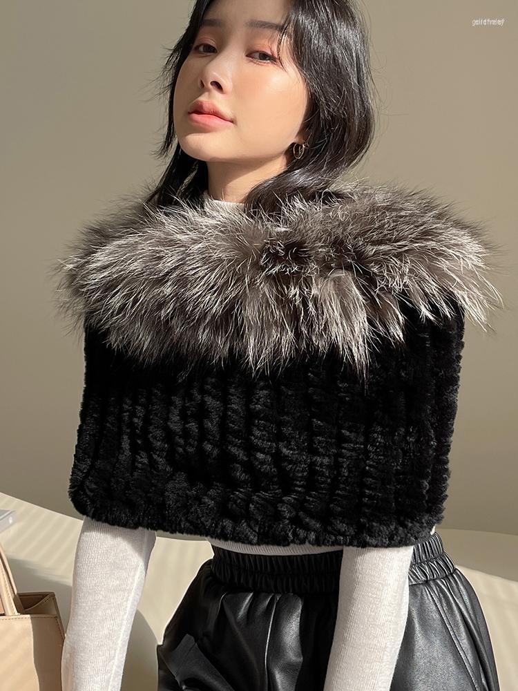 

Scarves Real Rex Fur Scarf Winter Neck Warmer Wraps Cold Weather Women Warm SHawl With Silver