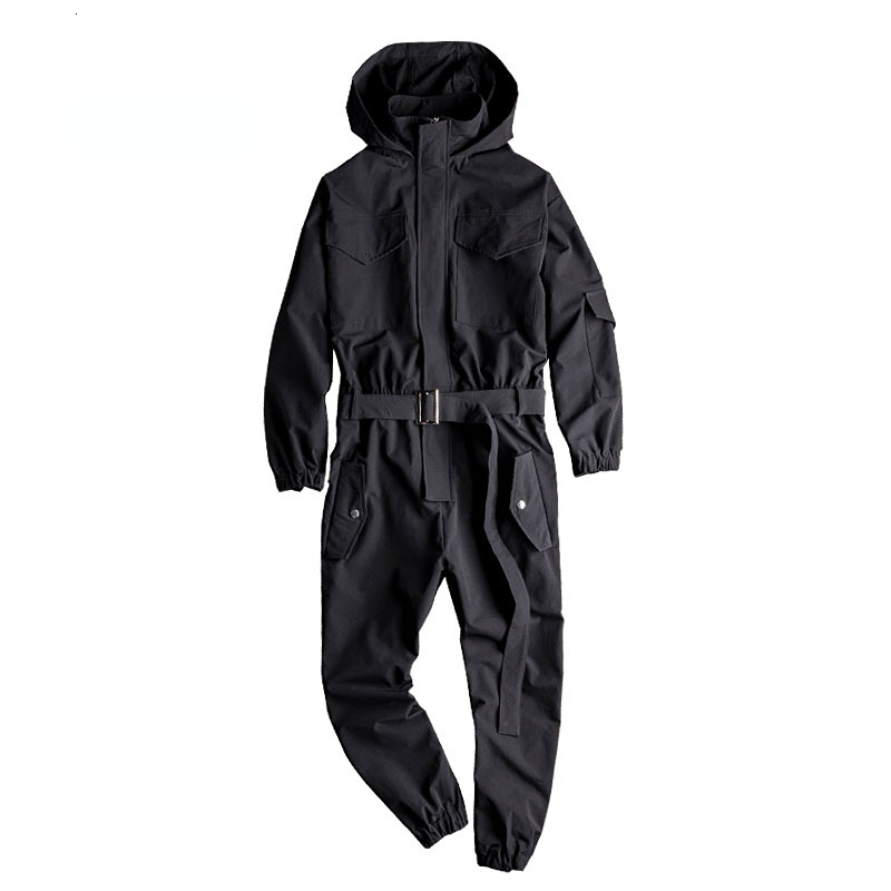 

Men's Jeans Jumpsuit Hooded Long Sleeve Multi Pocket Street Dress Fashion Versatile Casual Pants Hip Hop Black 230628, Gray