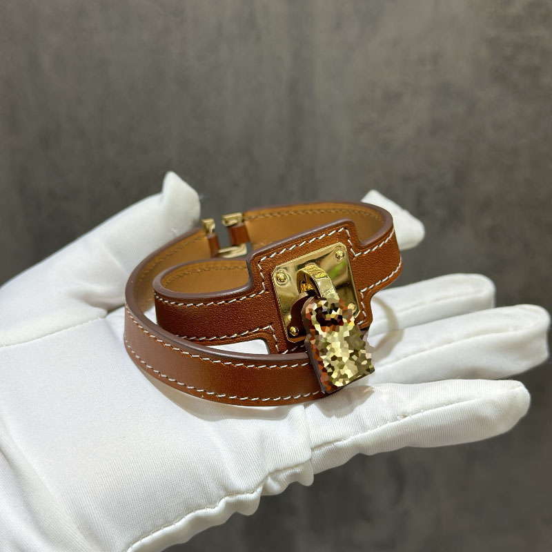 

top quality brand jewerlry lock stainless steel real leather bracelet for women