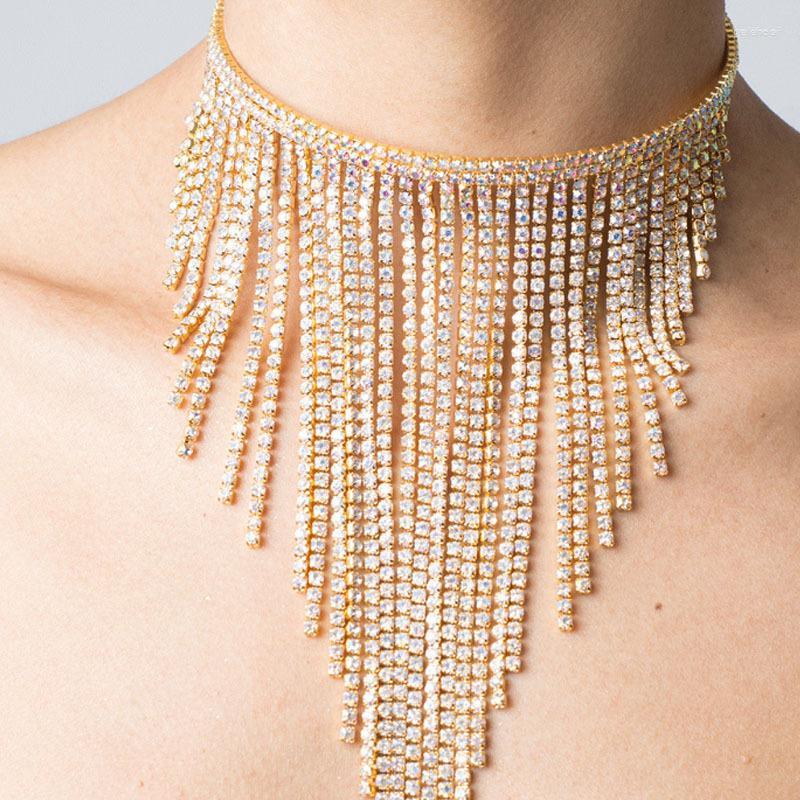 

Chains Fashion Ethnic Long Tassel Choker Necklace Rhinestone Jewelry For Women Bohemian Geometric Crystal Statement Collar