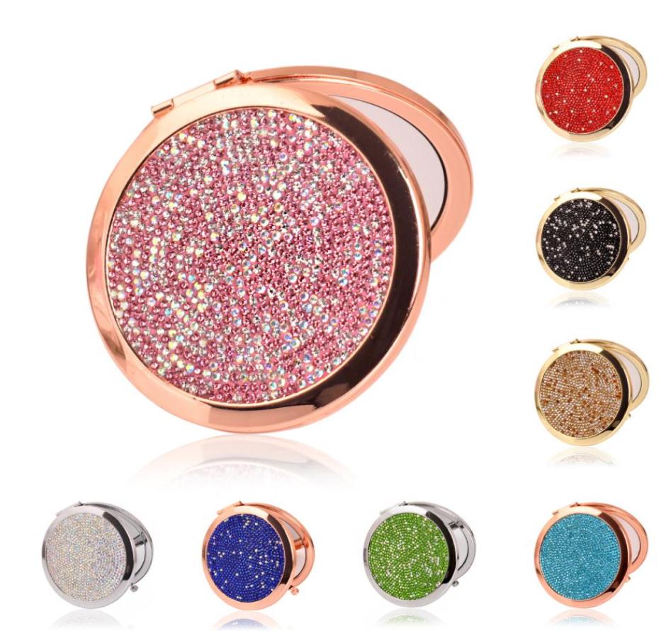 

Diamond Makeup Mirror Portable Round Folded Compact Mirrors Diamond Pocket Mirror Making Up for Personalized Gift4927216