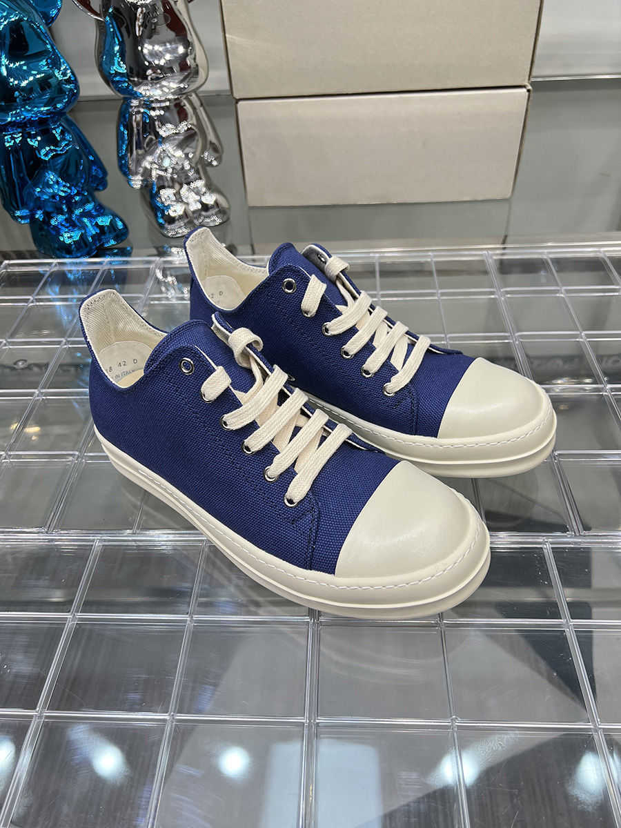 

rick Trendy Brand RoundOwens Board Shoes Men's High Street Low Top Canvas New Breathable Blue Thick Sole Versatile Casual RO Shoes