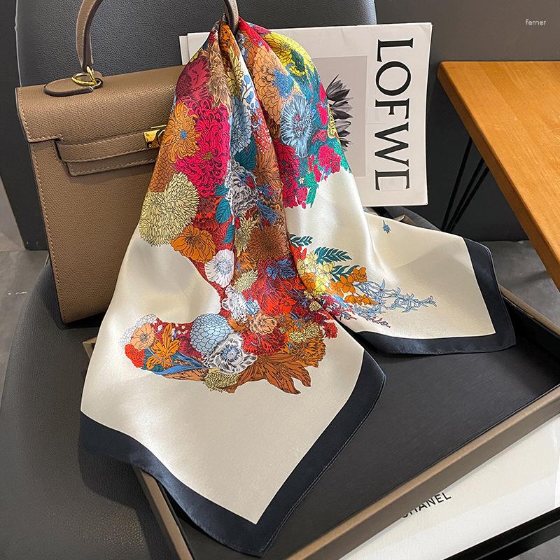 

Scarves Luxury Horse Design Silk Square Scarfs Women Nature Neckerchief Floral Print Hairband Headband Female Bag Ribbons Gift