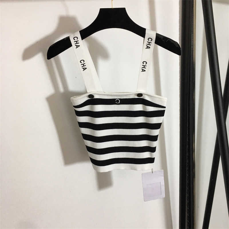 

Daily Casual Wear Womens Stripes Vest Letter Straps Striped Colour Blocking Design Knitted Camisole Sleeveless Top Designer Women Clothing, 12