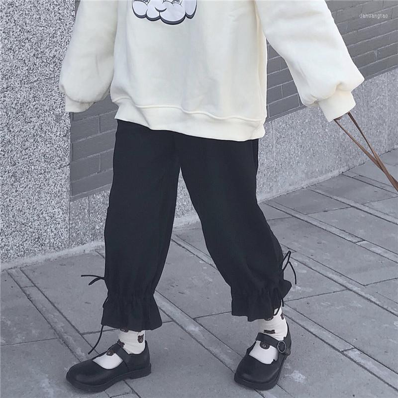 

Women's Pants 2023 Japanese Lolita Style Spring Women High Waist Black White Loose Female Trousers Cute Kawaii Sweet Preppy Capris