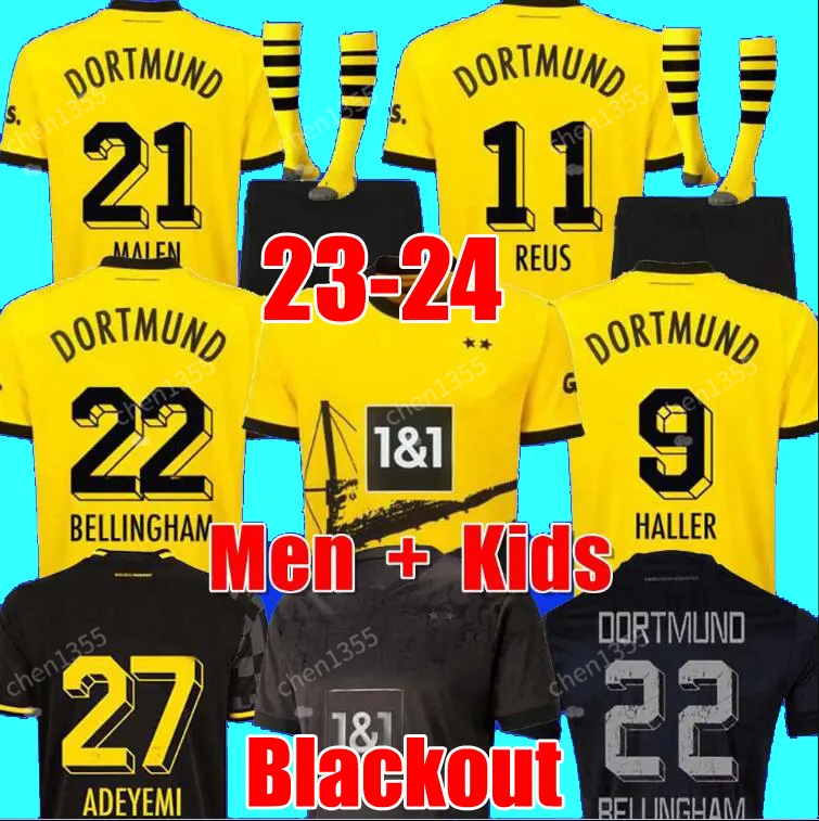 

REUS soccer jerseys 23 24 season HALLER 2023 2024 soccer football top shirt NEONGELB BELLINGHAM HUMMELS BRANDT DORTMUND hazard YEYNA men kids kit special all black, 22-23 away kids