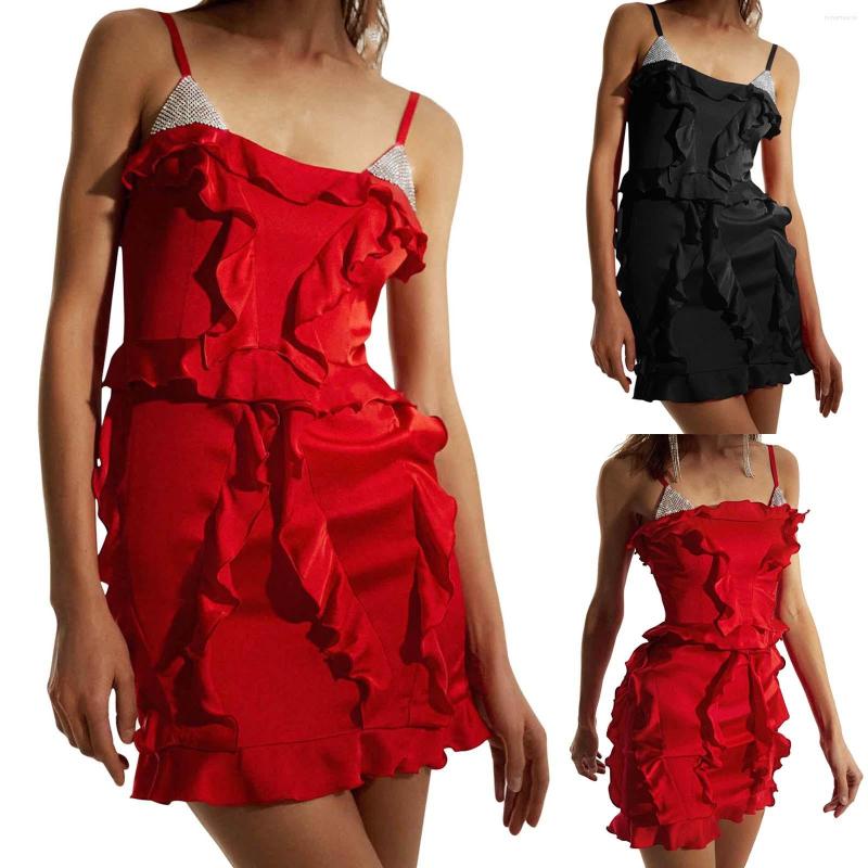 

Casual Dresses Women' Sexy Suspender Flash Diamond Skirt Falbala Temperament Dress, Black