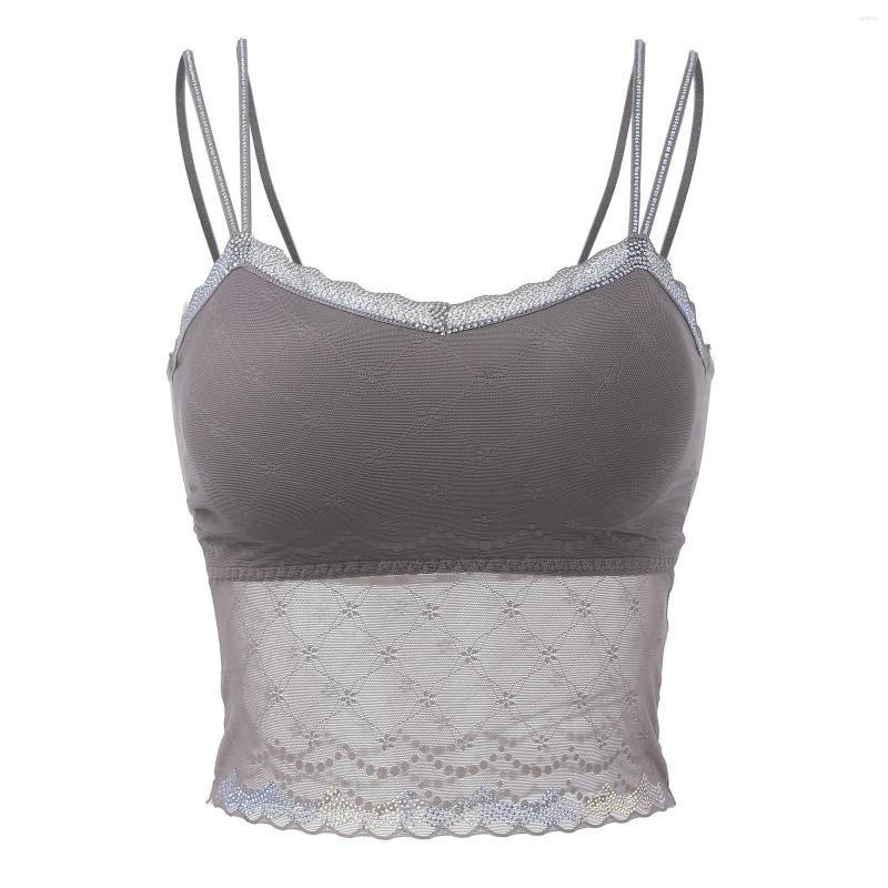 

Women's Tanks Womens Summer Slim Strap Tank Top For Women With Underlay And Outwear Sexy Spicy Girl Back Short Chest Cushion Base, Grey