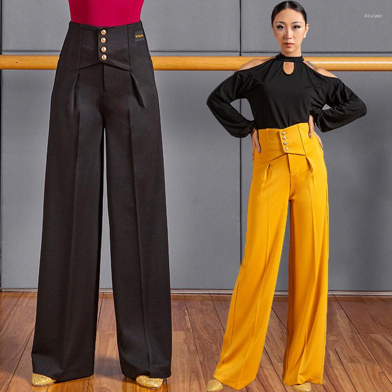 

Stage Wear Modern Ballroom Dance Pants For Women High Waist Wide-Leg Black Trousers Tango Waltz Cosutme Practice Clothes DNV14287