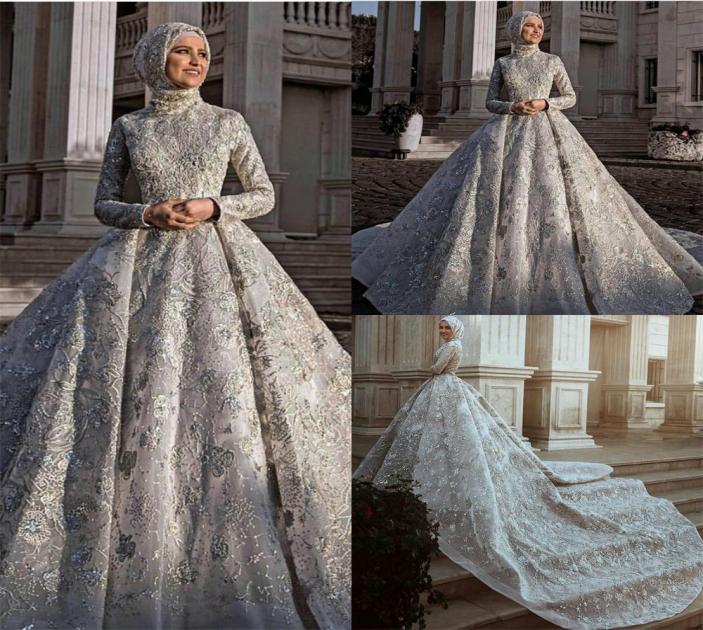 

Luxury Muslim Wedding Dresses Floral Appliqued A Line Jewel Neck Country Wedding Dress Custom Made Sweep Train Vestidos De Novia2456150, Coral