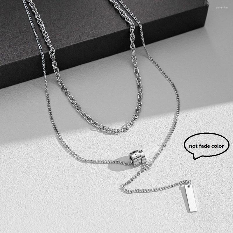 

Pendant Necklaces 316L Stainless Steel Double-Layer Necklace For Women Men Square Silver Color Titanium Jewelry Gifts