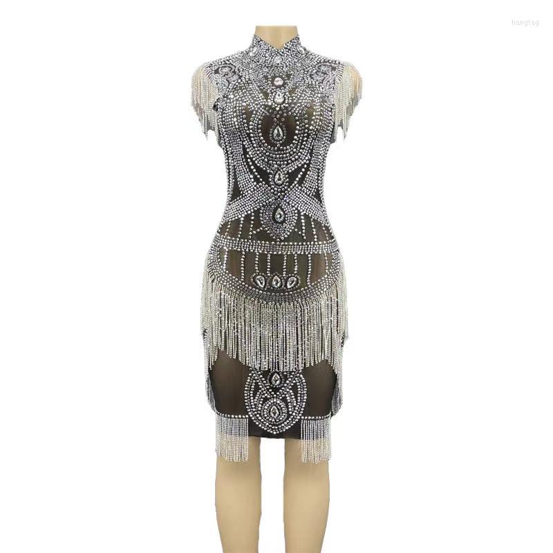 

Stage Wear Nightclub Luxury Rhinestone Transparent Elegant Party Dress Sexy Night Club Birthday Celebrate Evening, Black