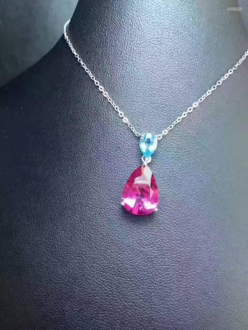 

Pendants Natural Red Blue Topaz Gem Necklace Gemstone Pendant 925 Sliver Elegant Fashion Simple Water Girl Gift Jewelry