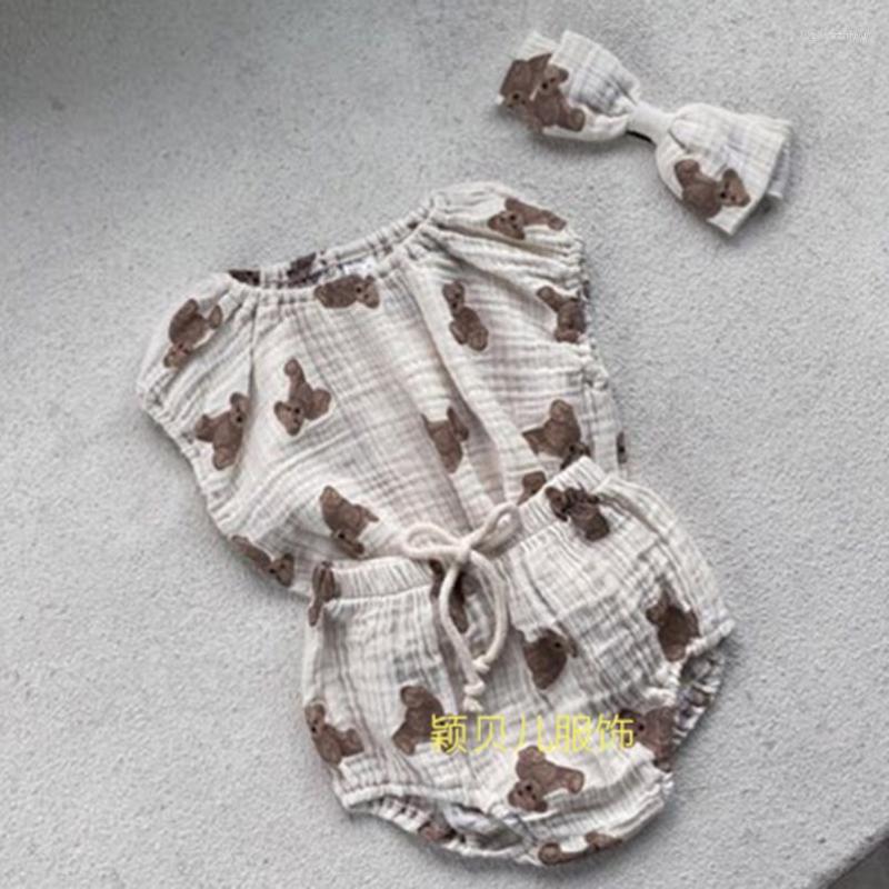 

Clothing Sets Cartoon Bear Print Baby Boys Set Summer Short Sleeve Tee Shorts Suit For Children Outfits Sports Tracksui, Beige