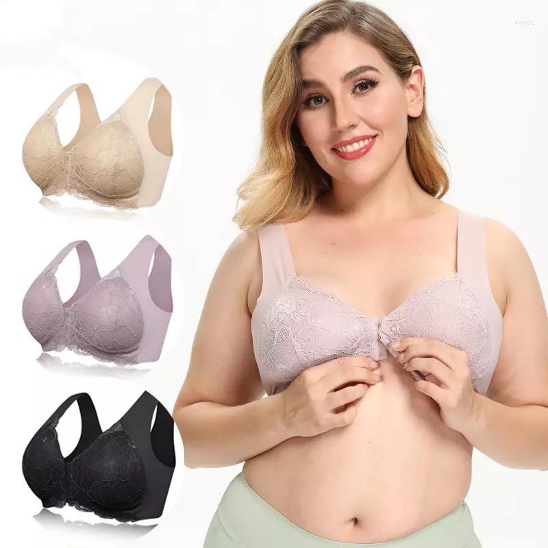 

Bras Women's Traceless Underwear Lace U-back Breast-feeding 5XL 6XL Drop Large Big Plus Size Front Buckle No Steel Ring Bra, Brown