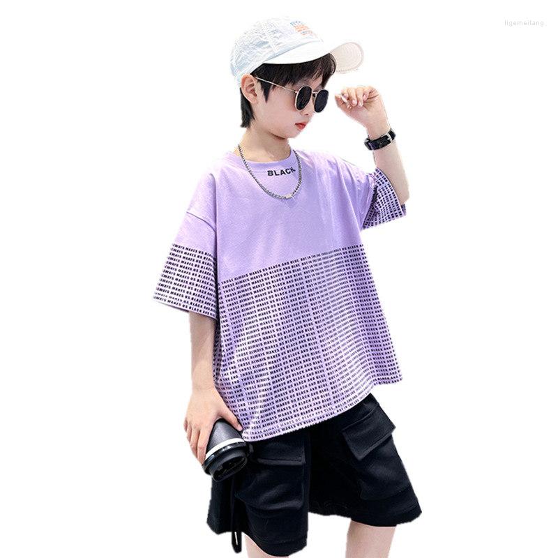 

Clothing Sets Summer Teen Boys Short-Sleeved T-shirt Shorts 2PC Suit 2023 Kids High Quality Letter Print Cotton Sport Outfits, White