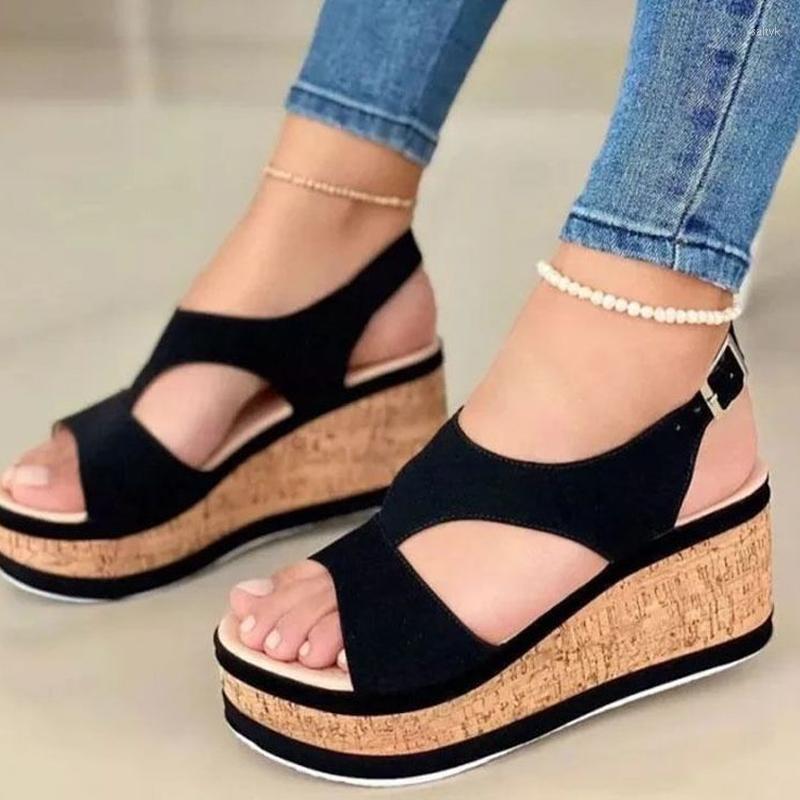 

Sandals Open Toe Women 2023 Summer Casual Peep Thick Bottom Wedge Shoes Sexy Elegant High Heel Female Plus Size, Black