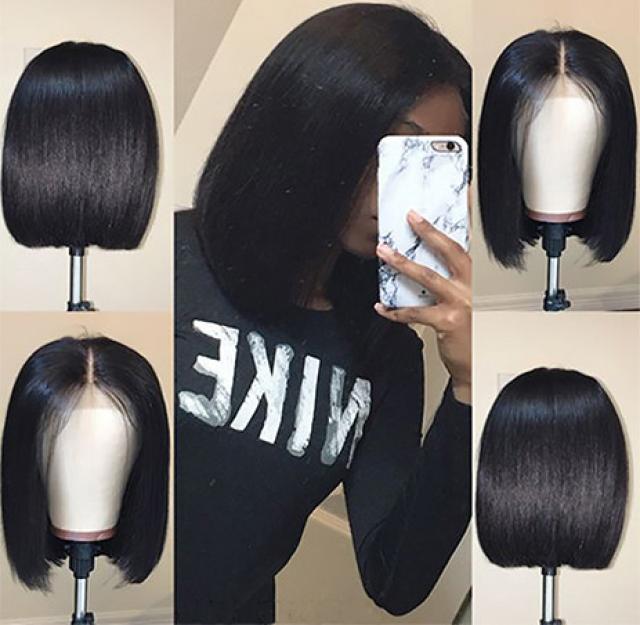 

New Bob Lace Front Human Hair Wigs With Baby Hair Pre Plucked Brazilian Remy Hair natural hairline Straight Short Bob Wig For Blac9978454, Natural color