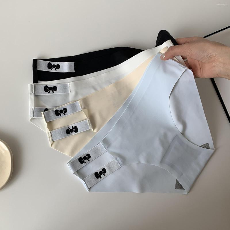 

Women's Panties Ice Silk Briefs Female Seamless Low-Rise Waist Breathable Hollowed Out Embroidery Thongs Calcinha Sexys Feminina Safada, Beige