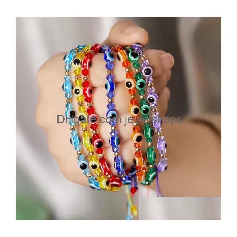 

Beaded Turkish Evil Blue Eye Strands Bracelet Handmade Adjustable Braided Rope Chain Crystal Beads Bracelets For Women Drop Delivery Dhbot