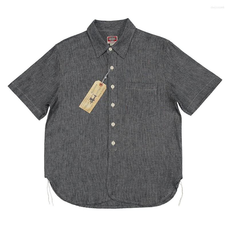 

Men's Casual Shirts BOB DONG Salt Pepper Gray Short-Sleeved Work Shirt Summer Vintage Mens Workwear