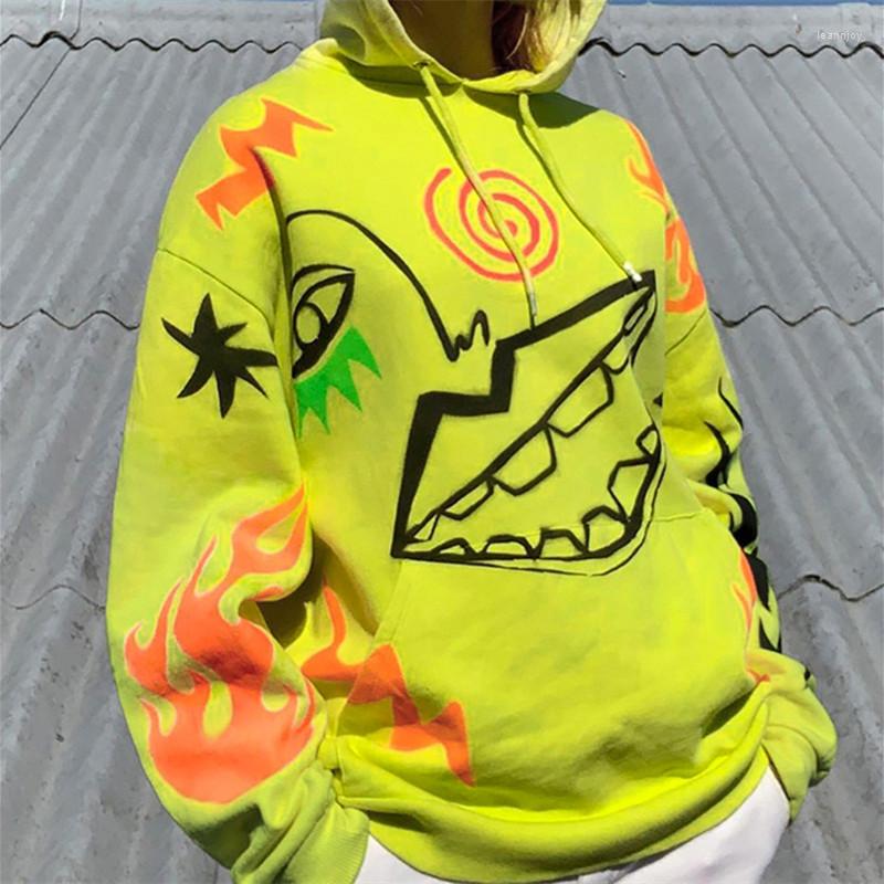

Women' Hoodies Akaily Autumn Streetwear Print Oversized White Hoodie Women Yellow Loose Long Sleeve Sweatshirts Ladies Casual Tops