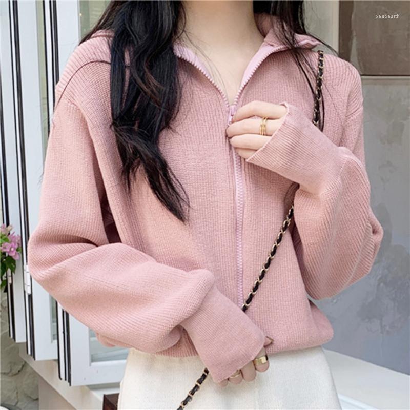 

Women's Knits 2023 Spring Casual Cardigans Sweater Women Zipper Lapel Sweet Korean Fashion Knitted Jackets All-match Clothes Female Tops, Grey