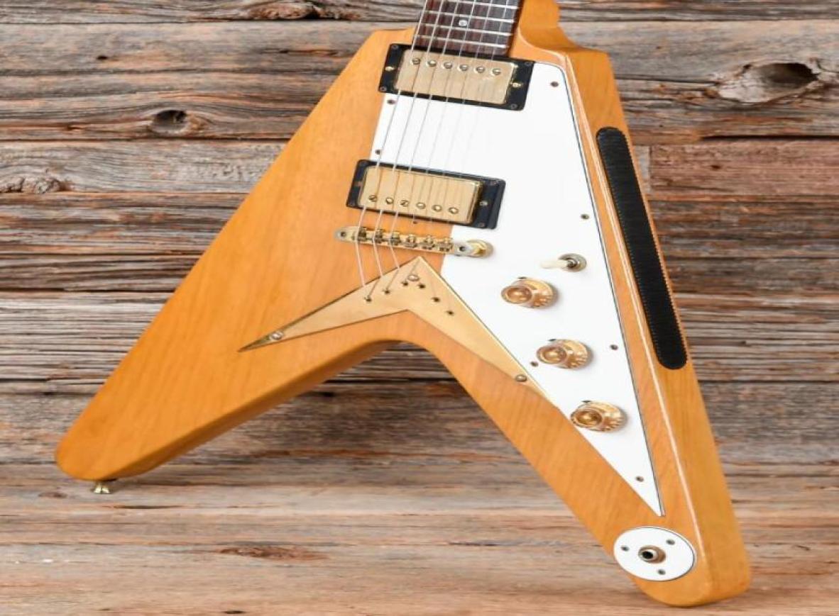 

Custom Shop Heritage Natural Korina Flying V Electric Guitar White Pickguard Tuilp Tuners Gold Hardware5844035