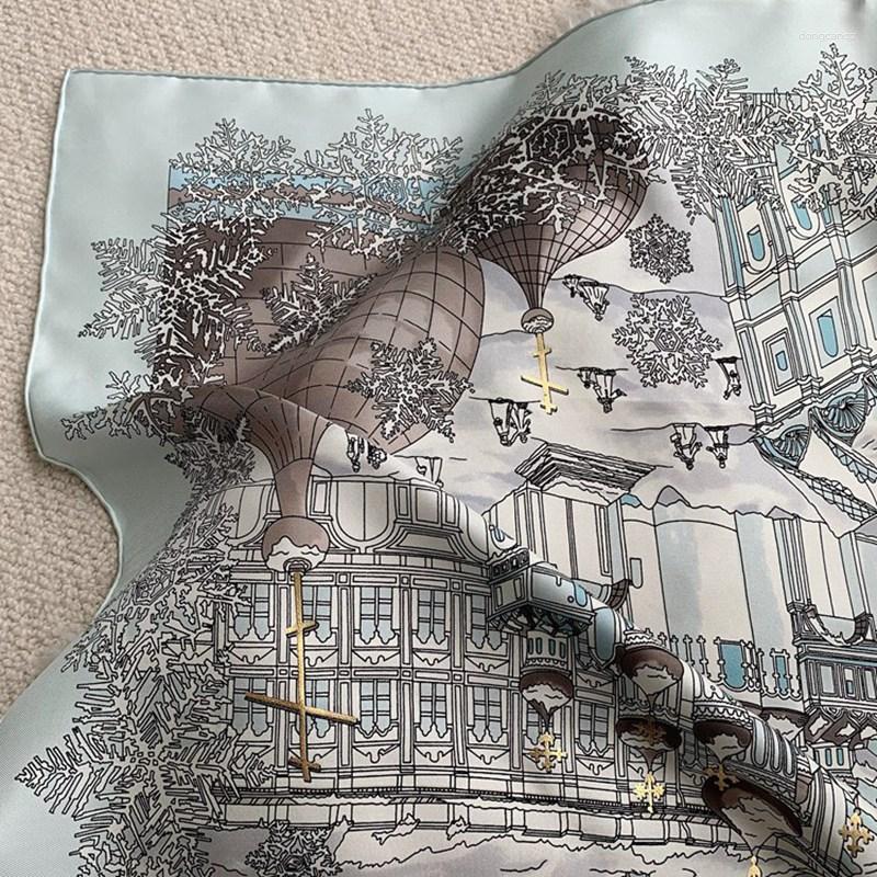 

Scarves Luxury Bronzing Silk Scarf Foulard Womens Top Grade Large Square Shawl Cape 35"x35"