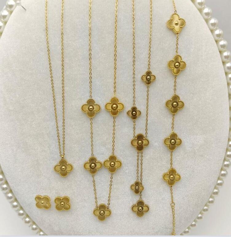 

Will Not Fade 4 Four Leaf Clover Luxury Designer Jewelry Sets Shell Brass Copper Women Bracelet Earrings Necklace Valentine's Day Birthday Gift, #1