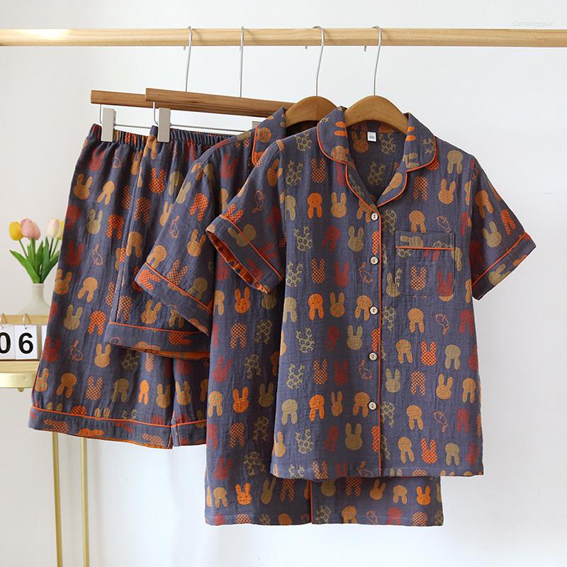 

Women's Sleepwear Couple Cartoon Print Loungewear Women Summer Cotton Set Female Short Sleeve Shorts Pajama Men Casual Home Suit, Women suit