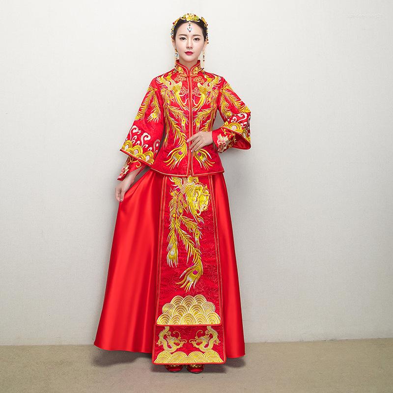 

Ethnic Clothing Red Traditional Chinese Gown Wedding Dress 2023 Woman Long Cheongsam Qipao Vestido Oriental Style Dresses