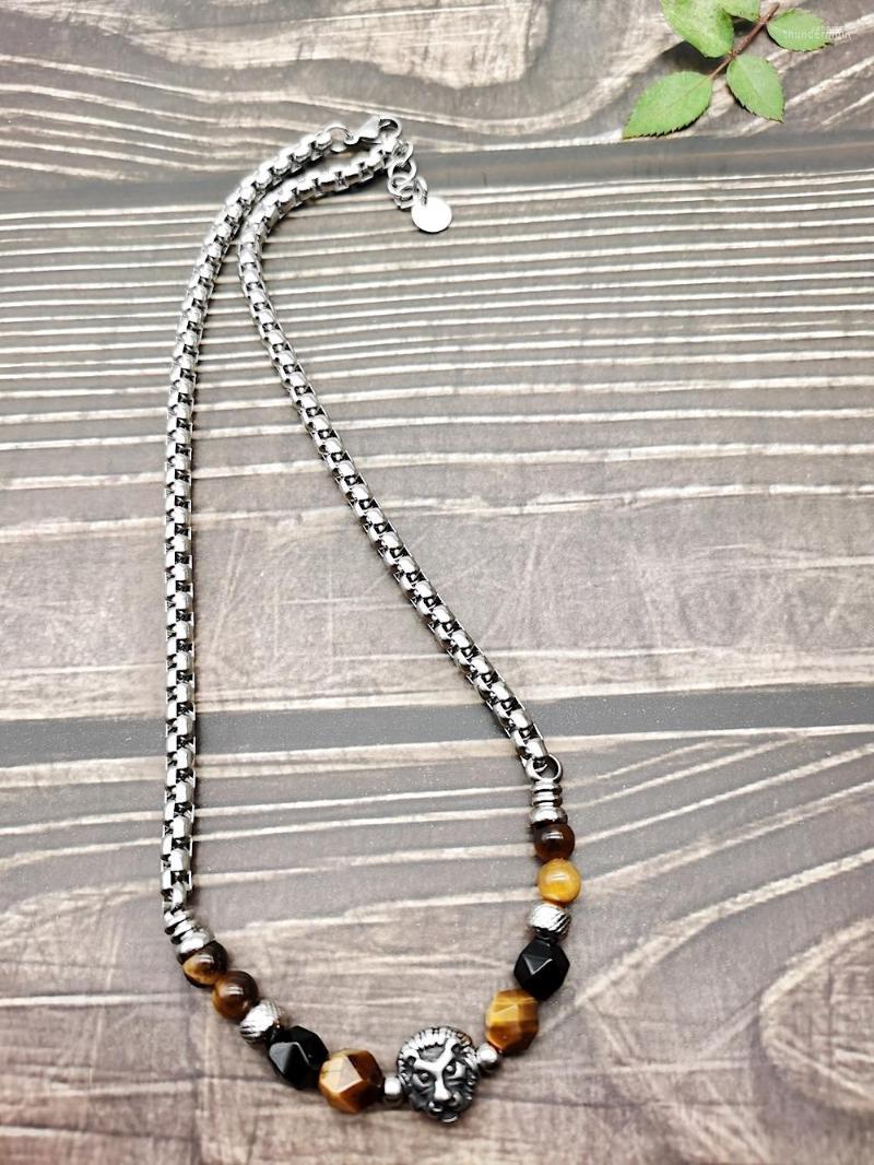 

Chains European And American High-end Tiger's Eye Stone Stainless Steel Little Lion Necklace Natural Choker For Men Women