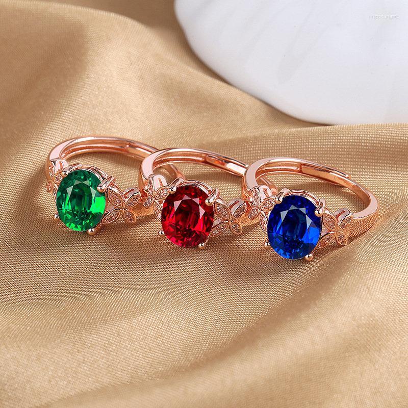 

Cluster Rings S925 Sterling Silver Luxury Oval Zircon Open Ring For Women Fashion Charm Wedding Gift Jewelry