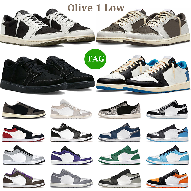 

olive 1 low basketball shoes men women 1s Black Phantom Reverse Mocha Concord UNC Black Cement True Blue Pine Green mens trainers outdoor sneakers, #38