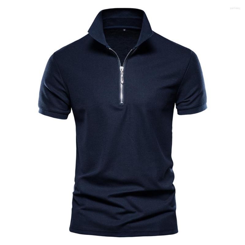 

Men's Polos 2023 Summer Cotton Men Solid Color Zippers Patchwork Polo Shirts Mens Fashion Business Casual Male, Black