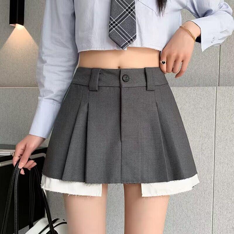 

Women' Shorts 2023 Summer Retro Versatile High Waist Stitching A-line Skirt Women' Fashion Pleated Slim Fit Short For Ladies, Black