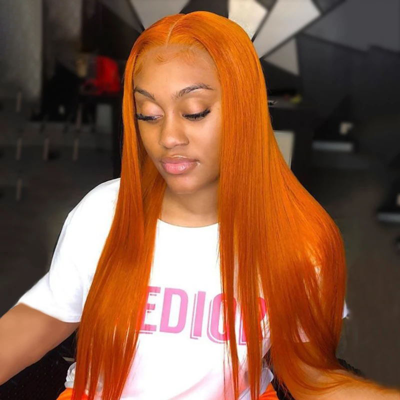 

New Design Ginger Color Orange 13x4 Lace Frontal Wig 100% Virgin Human Hair HD Transparent Lace Wig