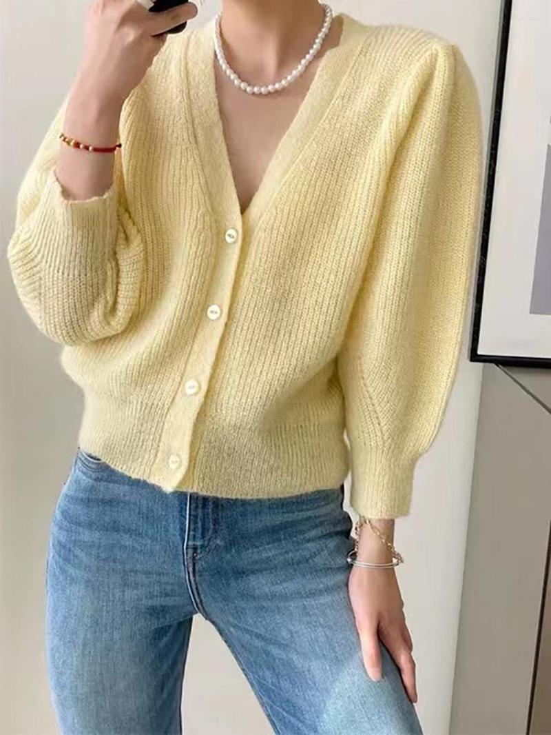 

Women' Knits Working Solid Three Quarter Lantern Sleeve Women Knitting Sweater Female Buttons Cardigan Vintage Casual Classic Lady Top 2023, Blue