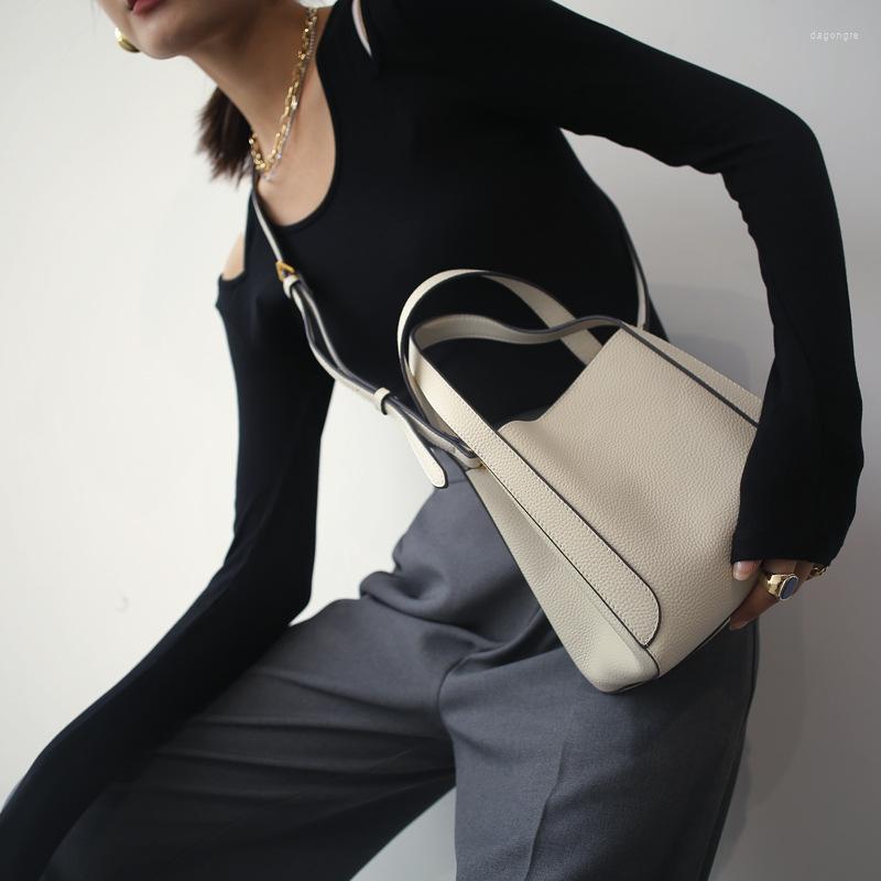

Evening Bags Cowhide Bucket Bag For Women 2023 Trend High Quality Genuine Leather Shoulder Crossbody Bolsos Marca Mujer Lujo, Creamy-white