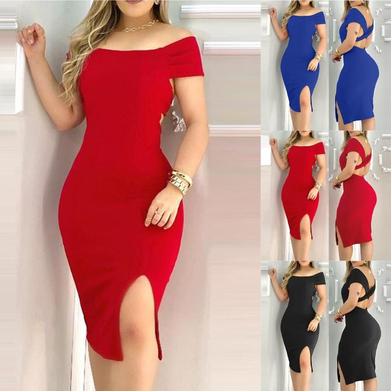 

Casual Dresses Dress For Women Fashion Slim Bag Buttock Round Neck Solid Color Comfortable Loose Suit Summer 2023 Vestidos, Red