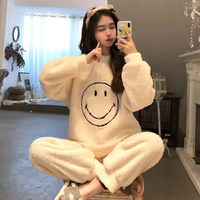 

Women's Sleepwear Women Winter Warm Pajama Set Cartoon Bear Panda Long Sleeve Pijamas Flannel Pants Velvet Pyjamas Nightwear Home Wear, Pink