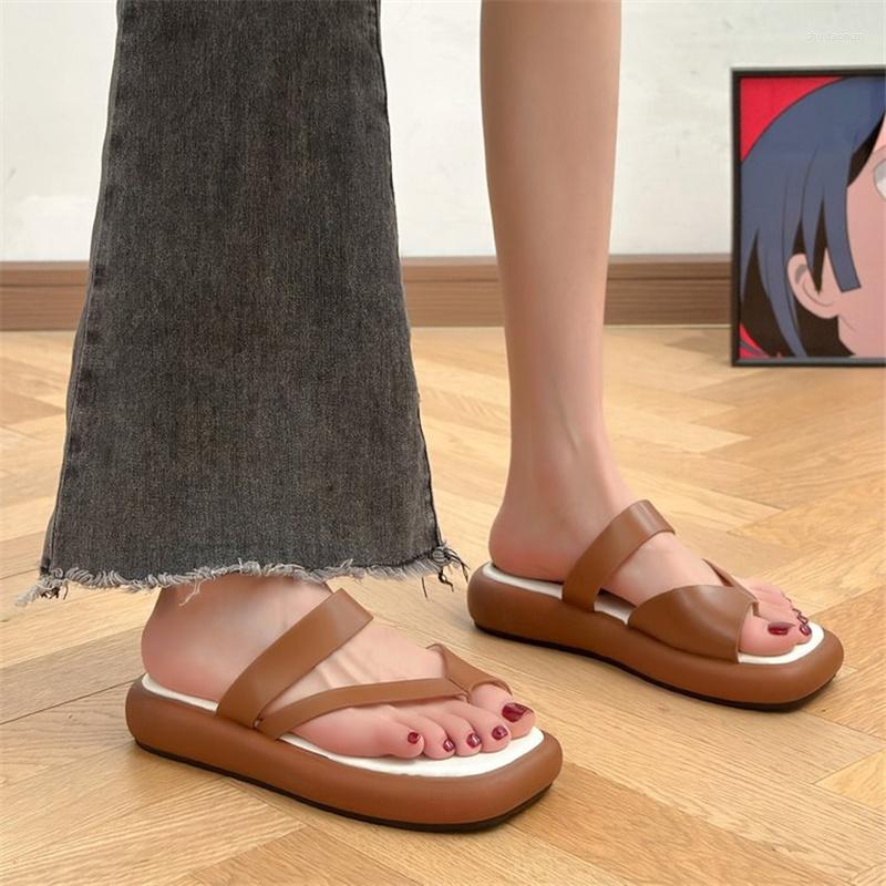 

Slippers Summer Women Flip Flops Square Toe Platform Shoes Casual Beach Woman Slides Solid Color Slipper Ladies Shoe Chanclas, Beige