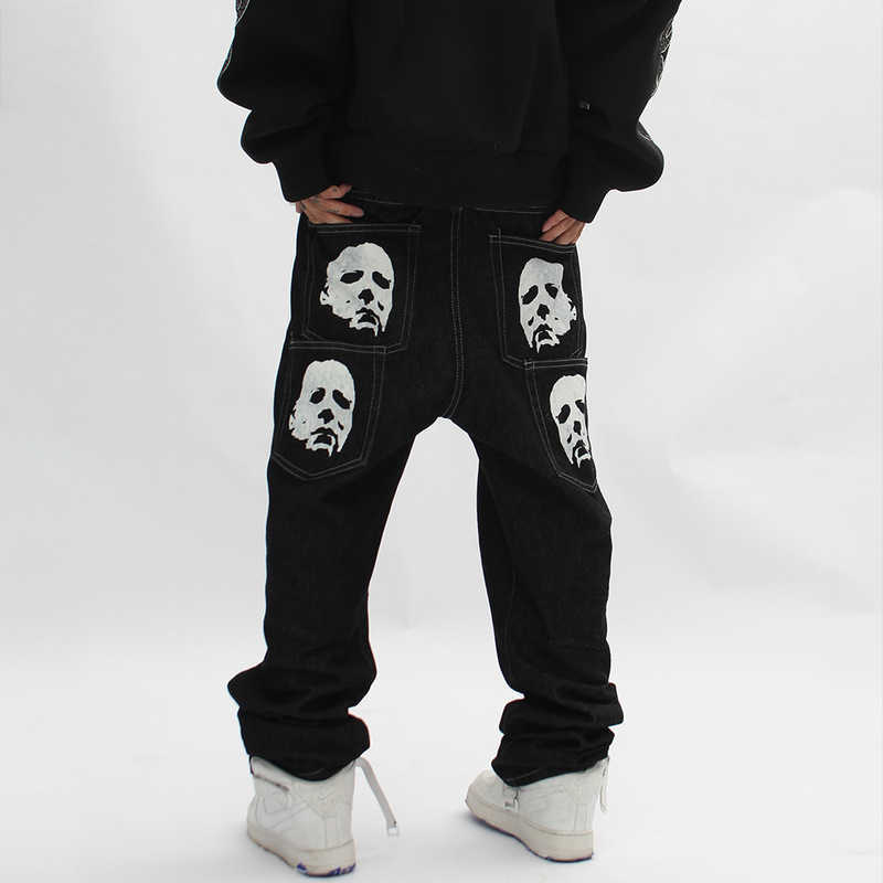 

Men's Jeans Michael Myers Baggy Man Trendyol Men Skeleton Pants Y2k Print Hip Hop Oversize Vintage Streetwear Wide Leg Width5lap, Black