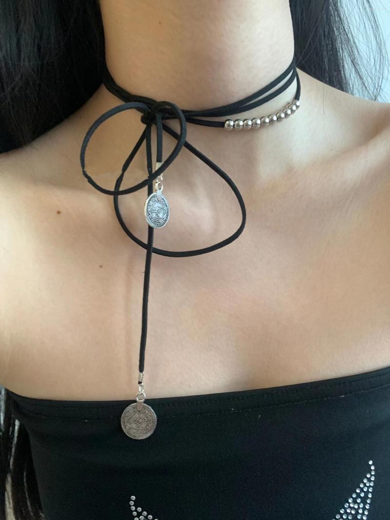 

Pendant Necklaces Vintage Coin Rope Chain Necklace For Women Y2K Jewelry Black White Multi-layer Waist Punk Sweater Party