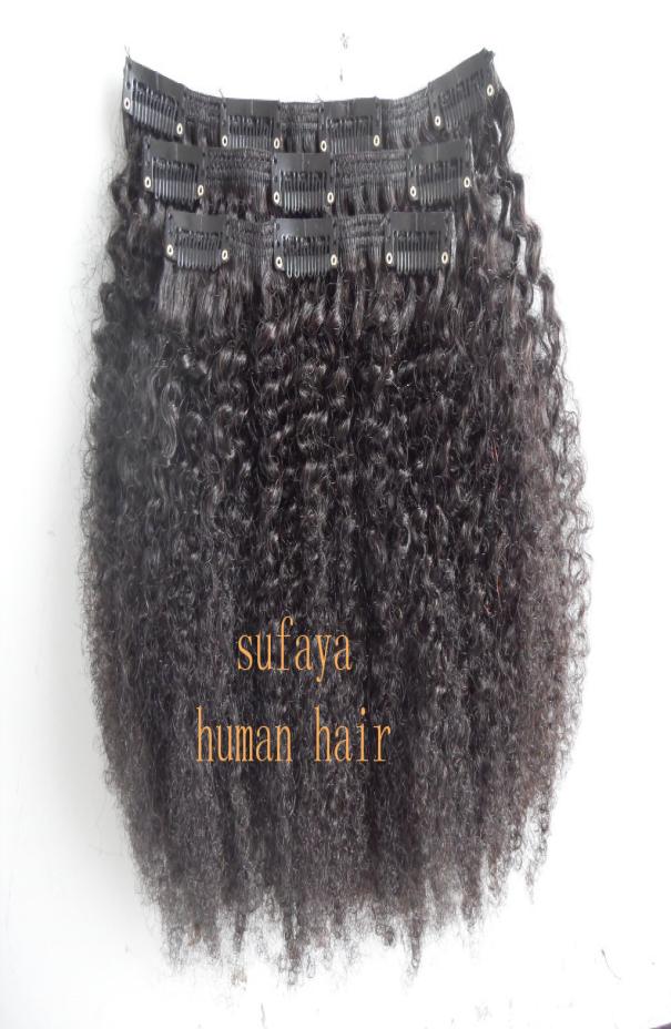 

4b4c Mongolian virgin afro kinky curly hair weft clip in hair extensions unprocessed natural black color human extensions can be 5979089