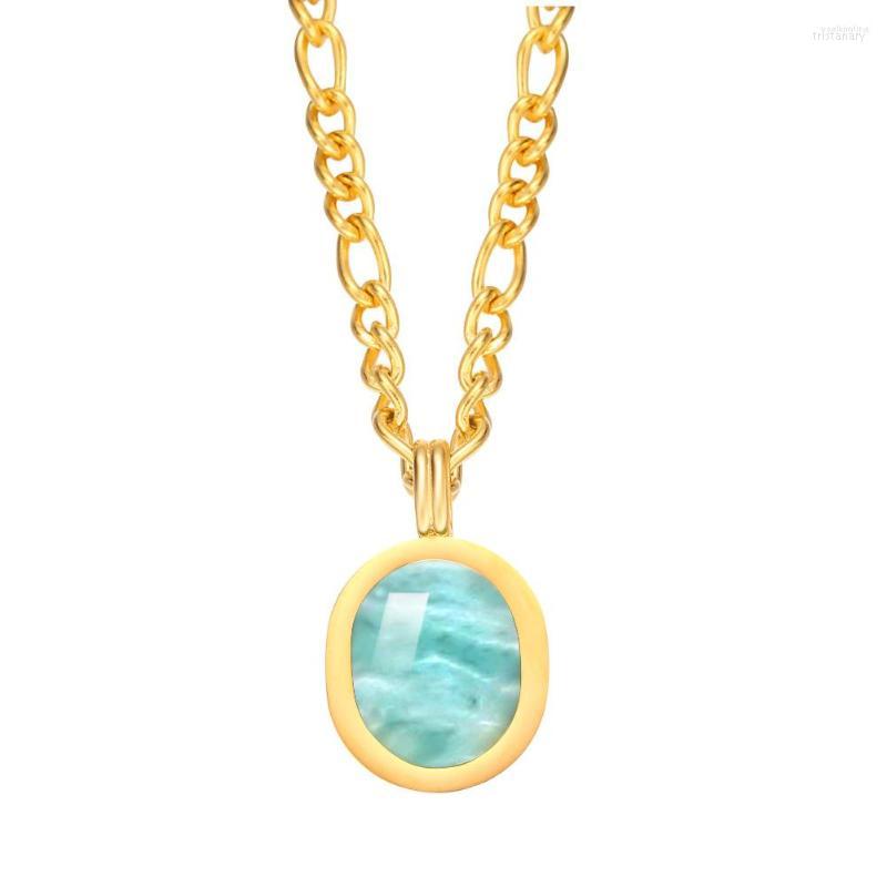

Pendant Necklaces Simple Round Turquoise Titanium Steel Necklace 18K Gold-plated Light Luxury Women's Birthday Jewelry Gift