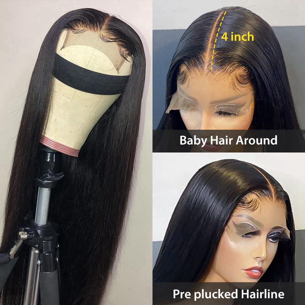 

180%Density Long Natural Black Silky Straight 26Inch Natural Hairline Glueless Lace Front Wig for Women Daily Wig, Natural color